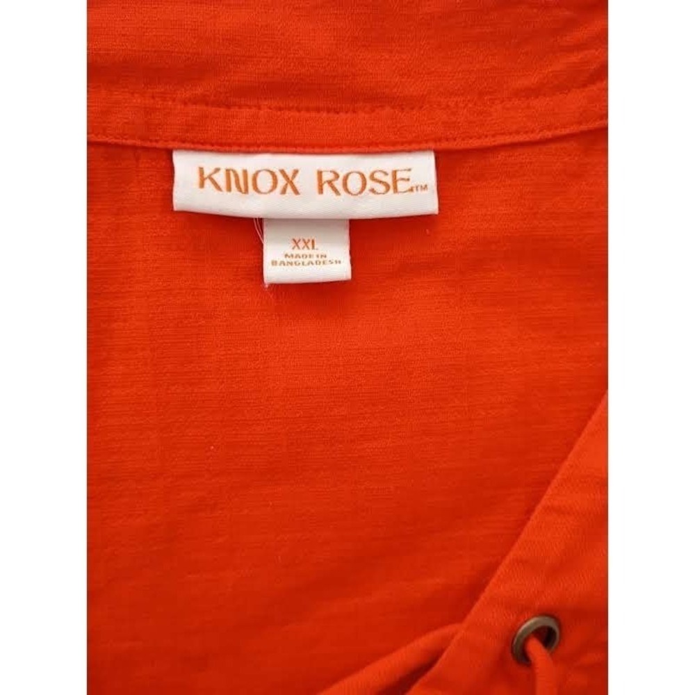 Knox Rose Red Lace Up 100% Cotton Bohemian Blouse  Fits L/ XL Short Slve V-Neck - Picture 3 of 8